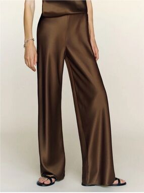Reformation Gale Satin Mid Rise Bias Pant in Pinecone XS